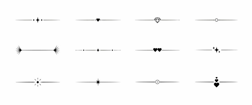 Set of elegant text dividers with minimalist icons including stars, hearts, diamonds, and geometric shapes.