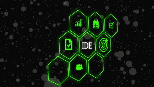 IDE Learning Management System concept. Hand holds wooden cube with IDE symbols on beautiful light background with copy space. Online business education. Electronic School icon background animation . 