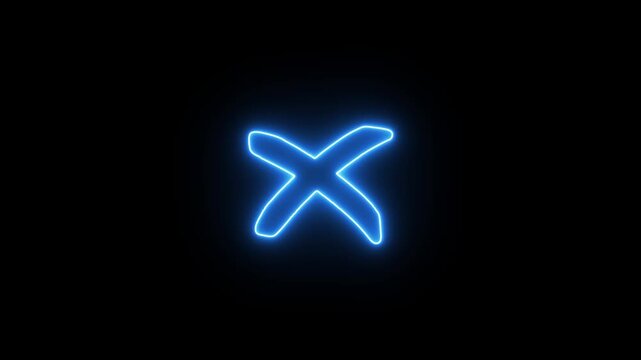 glowing neon light multiply sign animation symbol on black background. cross mark icon. symbolizing error, cancel, wrong, or close actions.