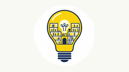 Library bookshelves inside light bulb education logo. © Joan