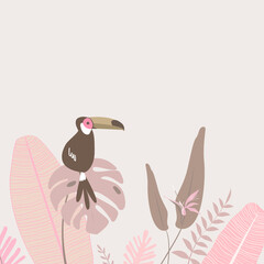 Pastel pink botanical bird border, beige design © Rawpixel.com