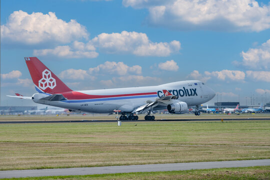 
July 30, 2026. Netherlands, Amsterdam. Cargolux Cargo Plane Landing at Amsterdam Schiphol