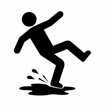Black Person Losing Balance with Heel Skidding on Wet Floor Warning Symbol