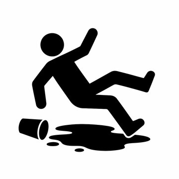 Black Person Slipping Near Spilled Cup and Liquid Safety Warning Icon