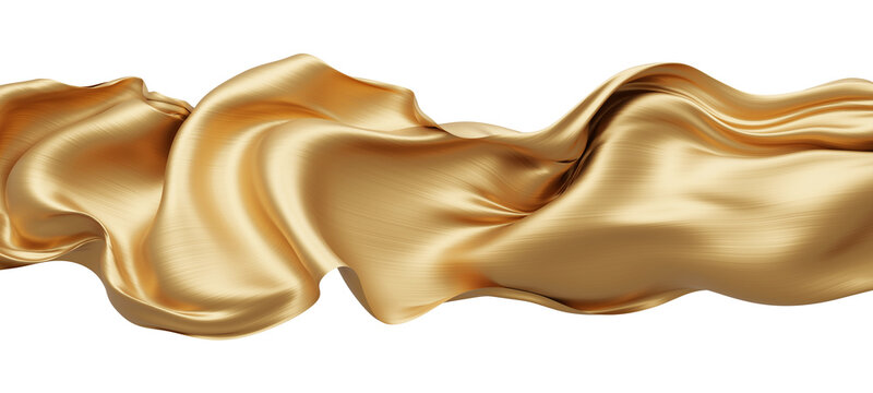 Luxury gold fabric waving isolated on transparent background 3D render