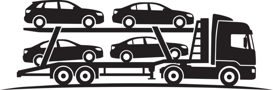 car carrier truck transporting automobiles silhouette vector illustration