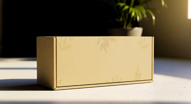 Eco-Friendly Minimalist Cardboard Box Mockup with Leaf Detail