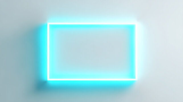 Illuminated rectangular frame with a glowing cyan neon effect on a light gray background