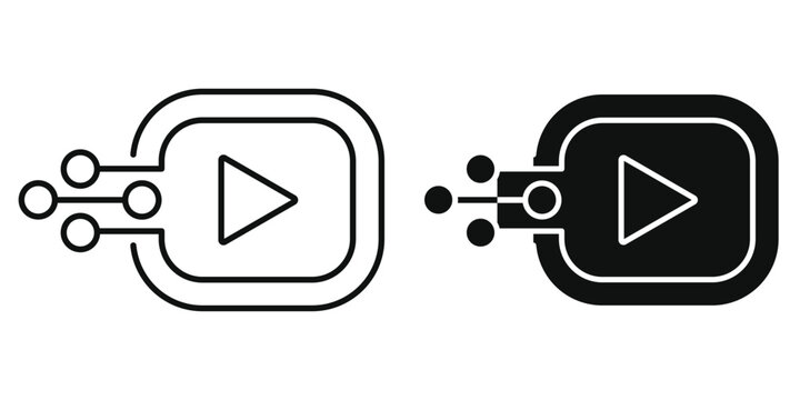 AI Video Generator Vector Icon Set, Artificial Intelligence Media Creation Line and Glyph Symbol, Machine Learning Digital Video Editing Tech Logo Element