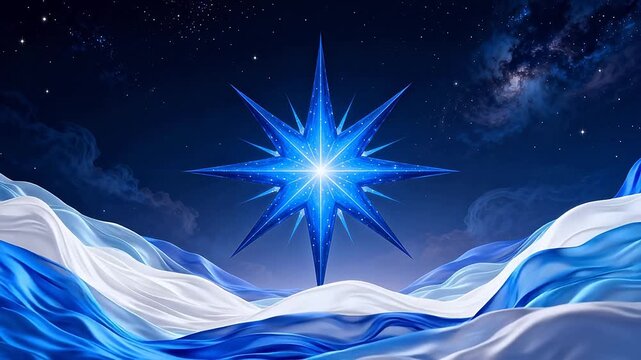 Blue star over flowing fabric