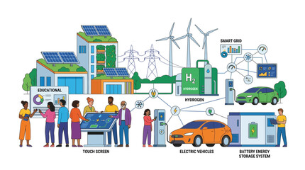 Fototapeta premium Sustainable Energy Infographic Showing Renewable Power Technologies
