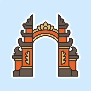 Traditional Balinese Hindu Candi Bentar Gate Sticker Vector Isolated Illustration