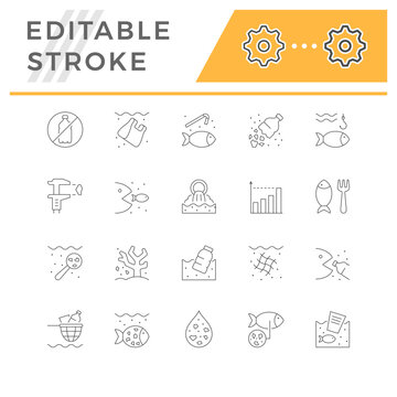 Set line icons of microplastic pollution