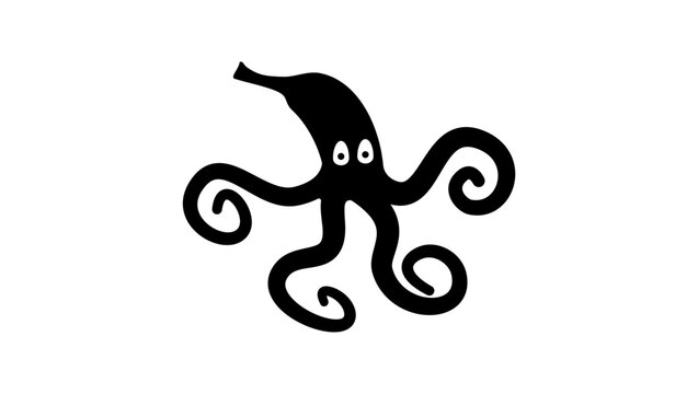 Banana Octopus, black isolated vector silhouette