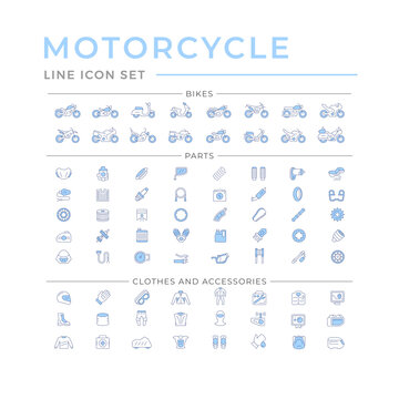 Set line icons of motorcycle parts, accessories