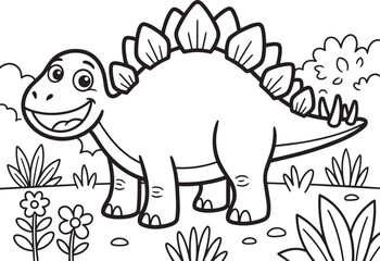 Cute stegosaurus dinosaur coloring page with a playful cartoon design. © Morad