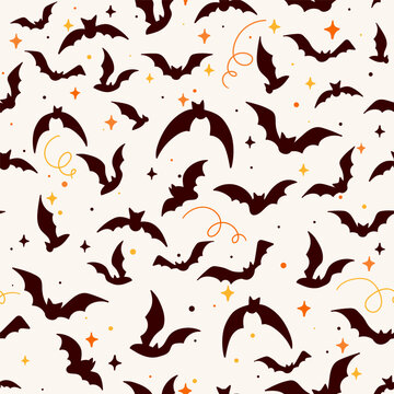 Flying Bats Halloween Seamless Vector Pattern