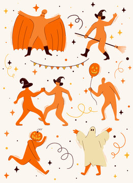 Funny Halloween Party Characters Vector Set