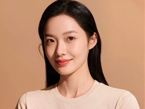 Portrait of a Young Woman with Natural Beauty in Warm Tone. AI generated
