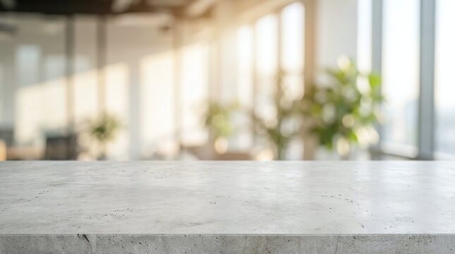Empty Concrete Tabletop with Blurred Modern Office Background