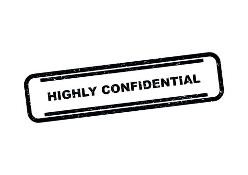 Black ink rubber stamp with the text highly confidential on a document page isolated on transparent background