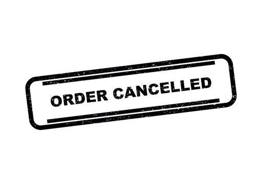 Black ink stamp with the words order cancelled in a simple rectangular frame isolated on transparent background