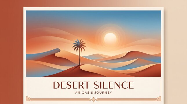 Desert silence oasis journey minimalist landscape illustration poster concept