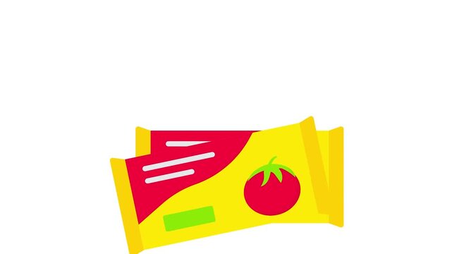 Seaweed based sauce sachet animation, Ketchup small bags animated video, Retail Food delivery service clip, Touch less Meal Courier footage, Grocery pickup motion graphics
