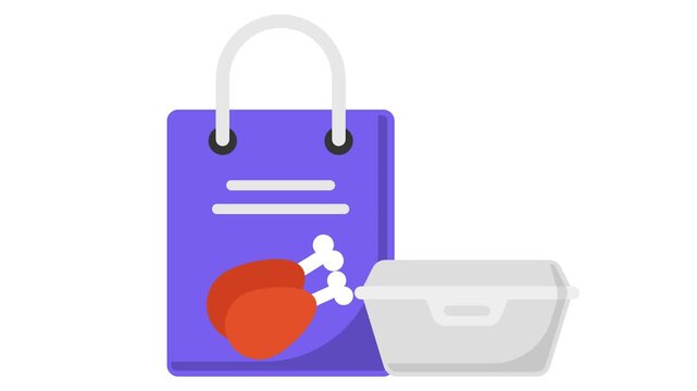 Hamburger Lunch Box Packaging with recycle bag animation, foodstuffs Takeout animated video, Retail Food delivery service clip, Touch less Meal Courier footage, Grocery pickup motion graphics