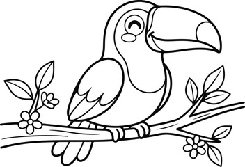 Obraz premium Cute toucan bird sitting on a flowering branch