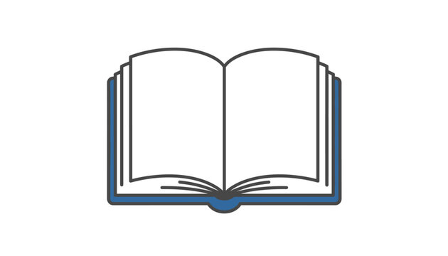 Simple flat vector icon of an open textbook with a classic dark blue cover isolated on a clean white background.