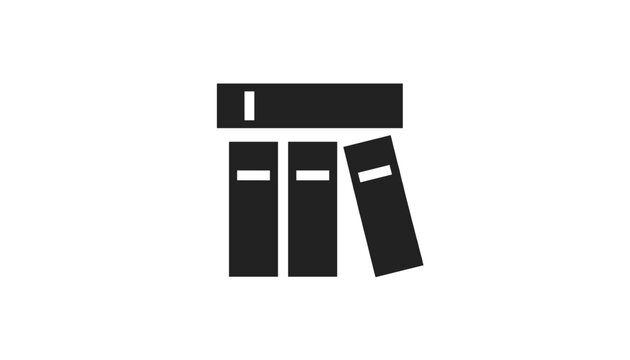 Simple black icon of books standing in a row with one book lying on top representing library and education.