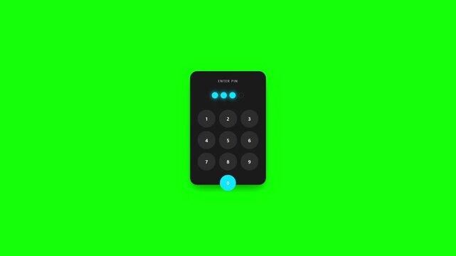 Digital security keypad interface entering pin code on green screen
