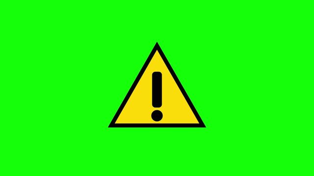 Three warning symbols appearing progressively on vibrant green screen background for digital notification design projects with exclamation marks appearing