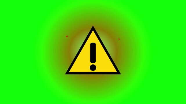Warning triangle icons displaying alert symbols against a bright solid vibrant green background screen with exclamation marks appearing three distinct warning