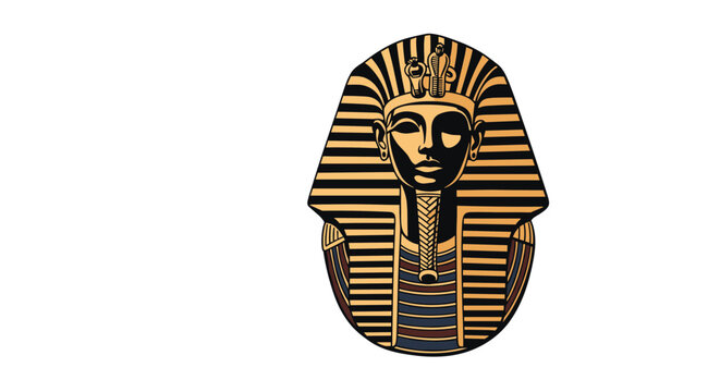 Golden pharaoh mask of Tutankhamun ancient Egyptian king isolated on a clean white background vector illustration.