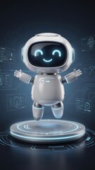 Obraz premium Cute robot with glowing blue eyes and smile