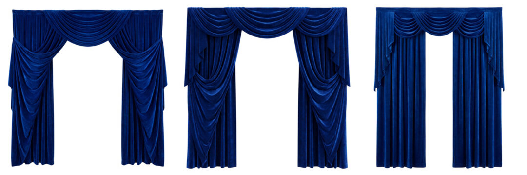 Blue velvet curtains isolated on transparent background