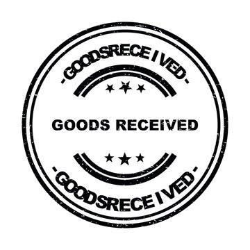 Black round rubber stamp icon with the text goods received for office paperwork isolated on transparent background