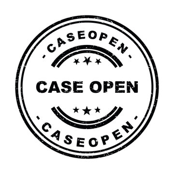 Black round rubber stamp with case open text and star design for official docs isolated on transparent background