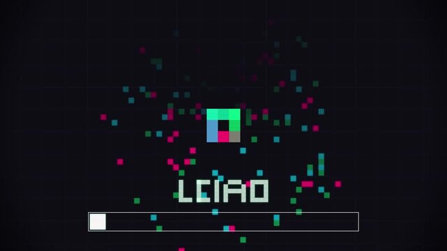 Retro pixel art system boot sequence with loading progress indicator