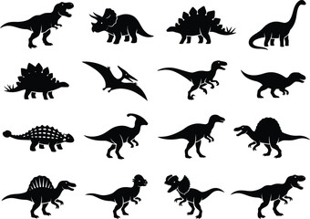 Dinosaur Silhouette Vector Collection Featuring Prehistoric Reptiles Isolated on White BackgroundDinosaur Silhouette Vector Collection Featuring Prehistoric Reptiles Isolated on White Background © MD