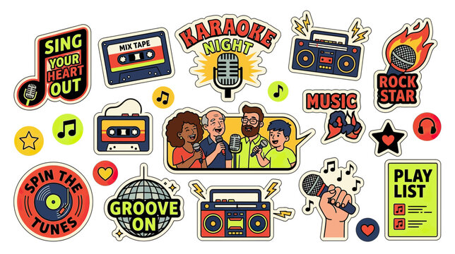 Retro Music Party Stickers Collection