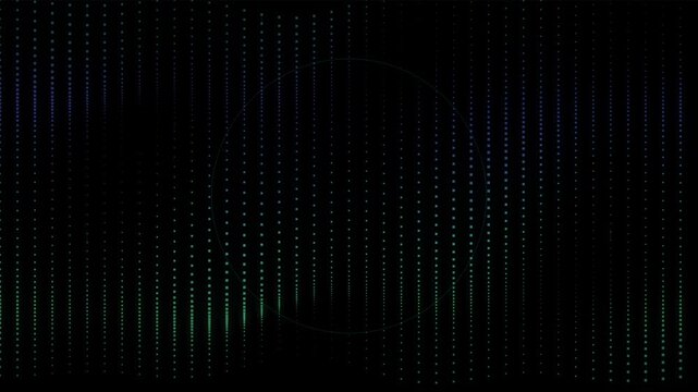 Abstract digital light particles moving across a dark pixel grid