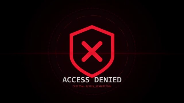 Red glowing shield with cross icon for access denied security alert