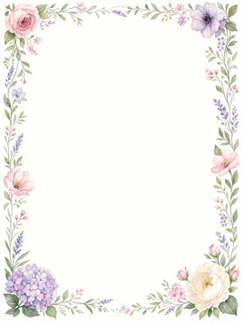 Elegant watercolor floral border on a cream page