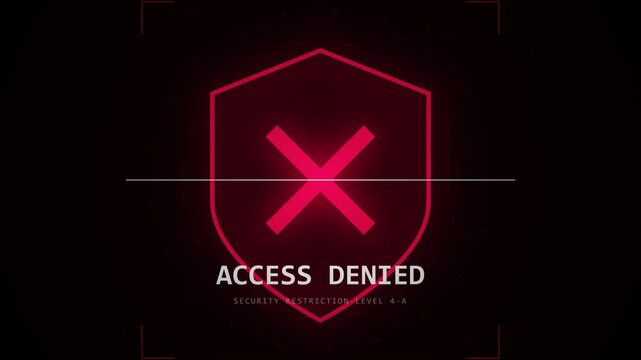 Access denied notification with glowing red shield and cross