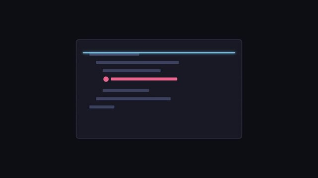 Minimalist programming code interface animation with glowing loading progress bar 4k coding software development