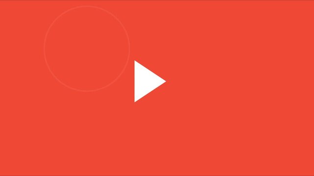 Minimalist play button animation on red background, modern ui interface motion for digital media and web 4k