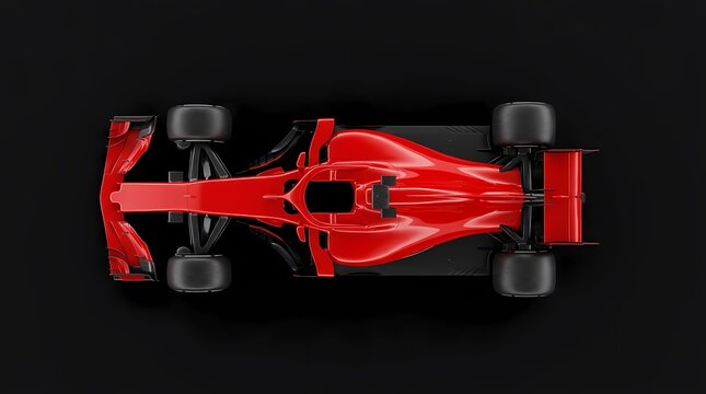 Top down view of red professional formula racing car.